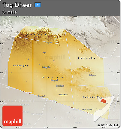 Physical Map of Tog-Dheer, lighten, semi-desaturated