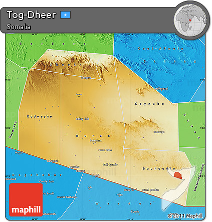 Physical Map of Tog-Dheer, political shades outside