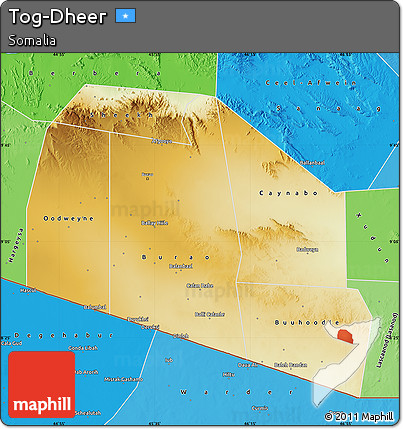 Physical Map of Tog-Dheer, political shades outside