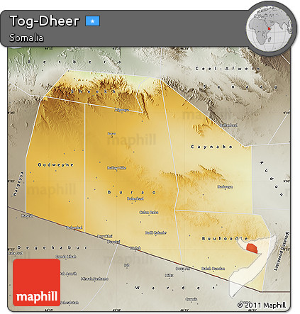 Physical Map of Tog-Dheer, semi-desaturated