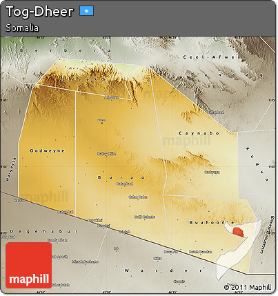 Physical Map of Tog-Dheer, semi-desaturated