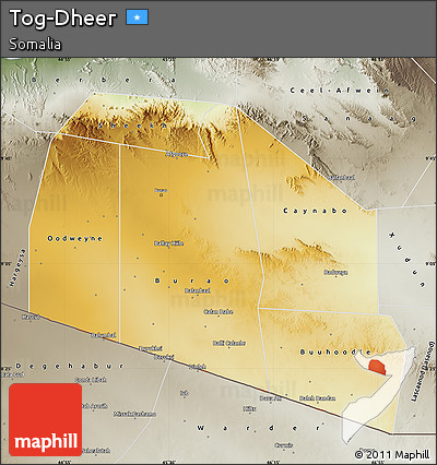 Physical Map of Tog-Dheer, semi-desaturated