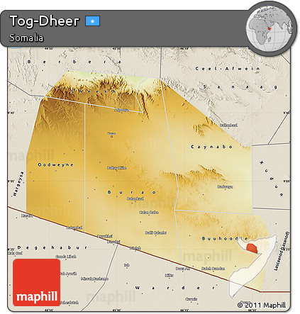 Physical Map of Tog-Dheer, shaded relief outside