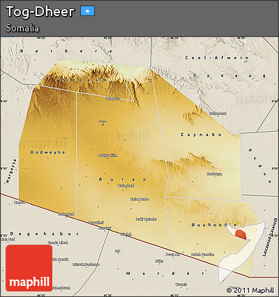 Physical Map of Tog-Dheer, shaded relief outside