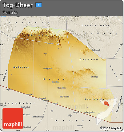 Physical Map of Tog-Dheer, shaded relief outside