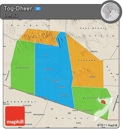 Political Map of Tog-Dheer, shaded relief outside