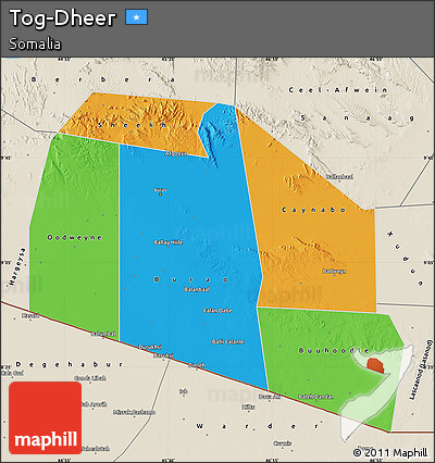 Political Map of Tog-Dheer, shaded relief outside