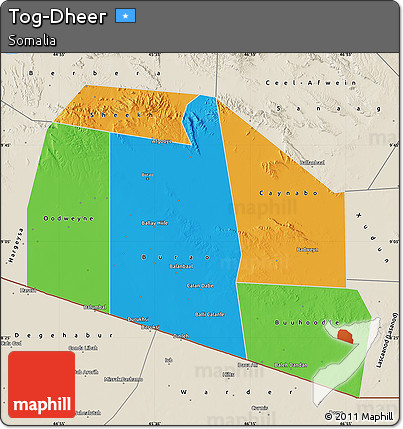 Political Map of Tog-Dheer, shaded relief outside