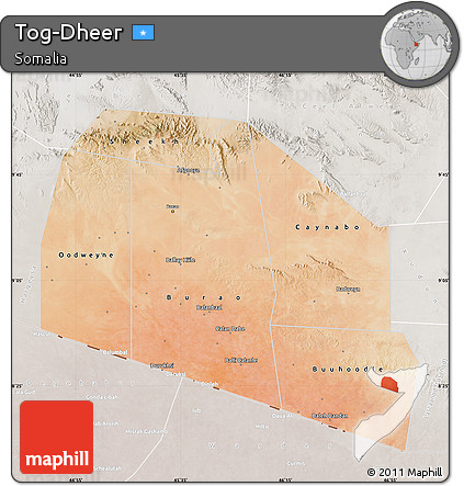 Satellite Map of Tog-Dheer, lighten, semi-desaturated