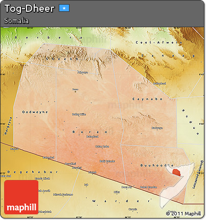 Satellite Map of Tog-Dheer, physical outside