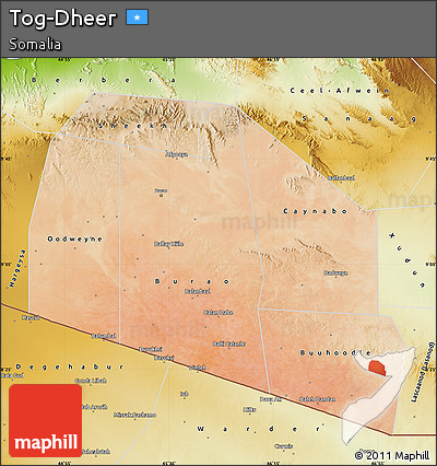 Satellite Map of Tog-Dheer, physical outside