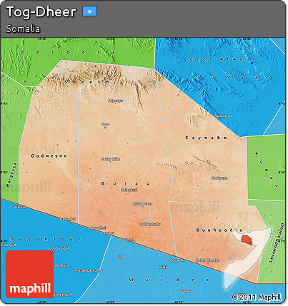 Satellite Map of Tog-Dheer, political shades outside