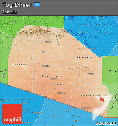 Satellite Map of Tog-Dheer, political shades outside