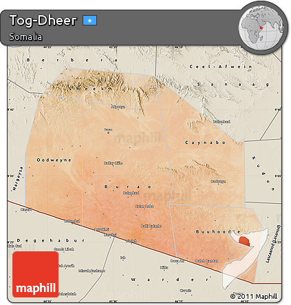 Satellite Map of Tog-Dheer, shaded relief outside