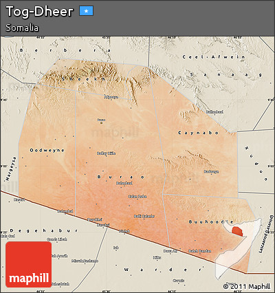 Satellite Map of Tog-Dheer, shaded relief outside