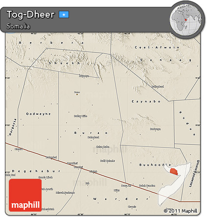 Shaded Relief Map of Tog-Dheer