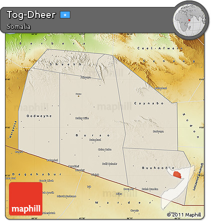 Shaded Relief Map of Tog-Dheer, physical outside