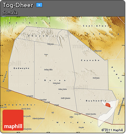 Shaded Relief Map of Tog-Dheer, physical outside