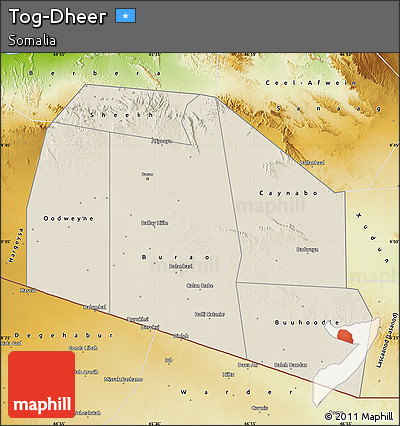 Shaded Relief Map of Tog-Dheer, physical outside