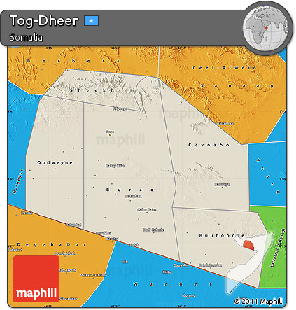 Shaded Relief Map of Tog-Dheer, political outside