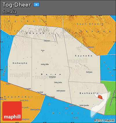 Shaded Relief Map of Tog-Dheer, political outside