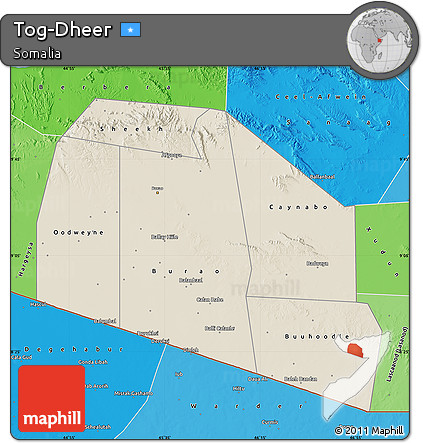 Shaded Relief Map of Tog-Dheer, political shades outside
