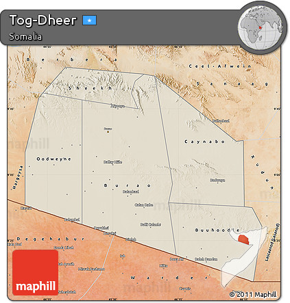 Shaded Relief Map of Tog-Dheer, satellite outside