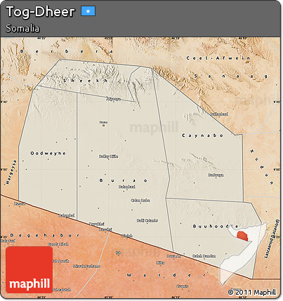 Shaded Relief Map of Tog-Dheer, satellite outside