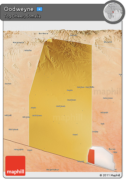 Physical 3D Map of Oodweyne, satellite outside