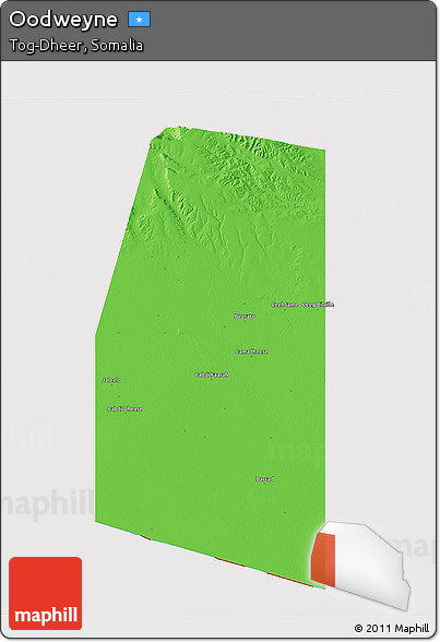Political 3D Map of Oodweyne, cropped outside