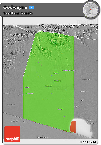 Political 3D Map of Oodweyne, desaturated