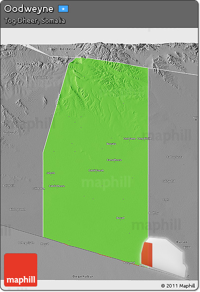 Political 3D Map of Oodweyne, desaturated