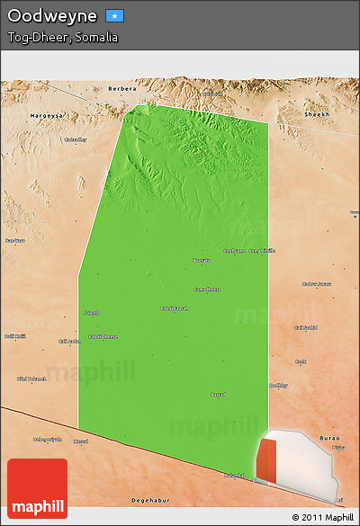 Political 3D Map of Oodweyne, satellite outside
