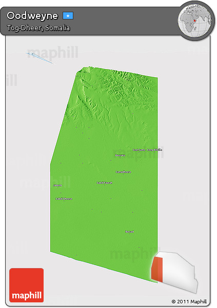 Political 3D Map of Oodweyne, single color outside