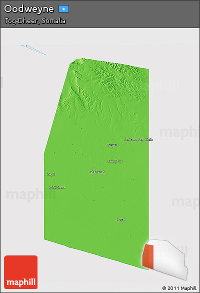 Political 3D Map of Oodweyne, single color outside