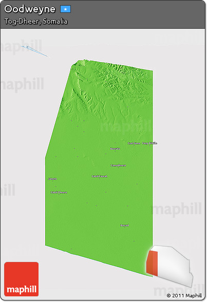 Political 3D Map of Oodweyne, single color outside