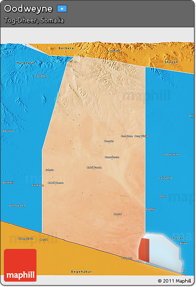 Satellite 3D Map of Oodweyne, political outside