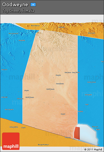 Satellite 3D Map of Oodweyne, political outside
