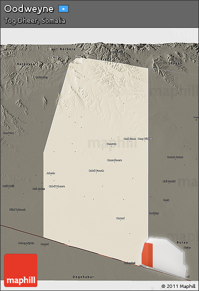 Shaded Relief 3D Map of Oodweyne, darken
