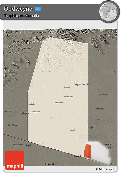 Shaded Relief 3D Map of Oodweyne, darken