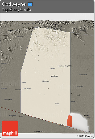 Shaded Relief 3D Map of Oodweyne, darken