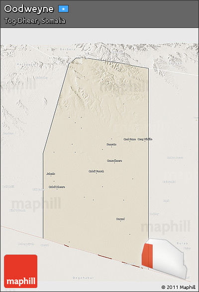 Shaded Relief 3D Map of Oodweyne, lighten