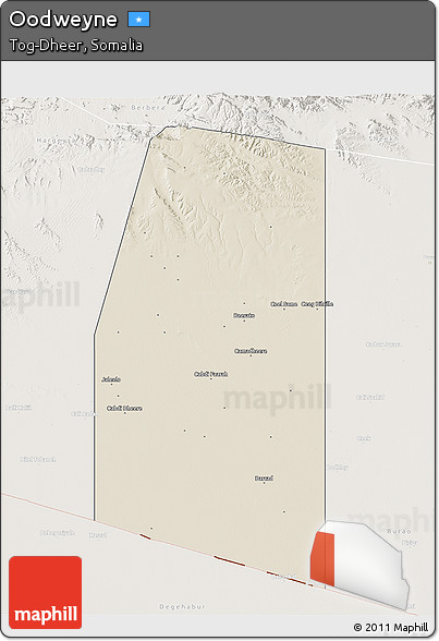 Shaded Relief 3D Map of Oodweyne, lighten