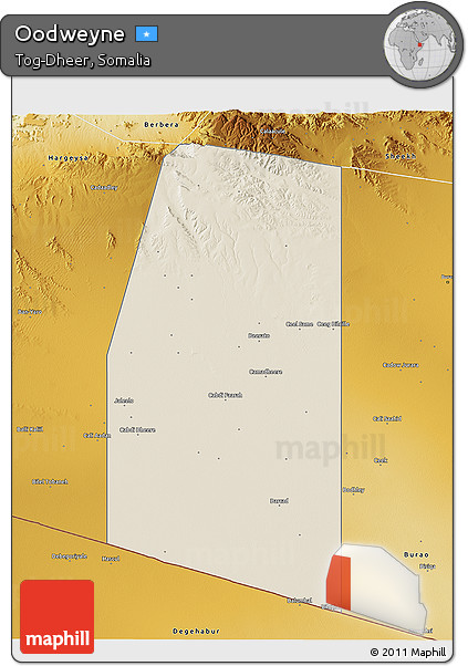 Shaded Relief 3D Map of Oodweyne, physical outside