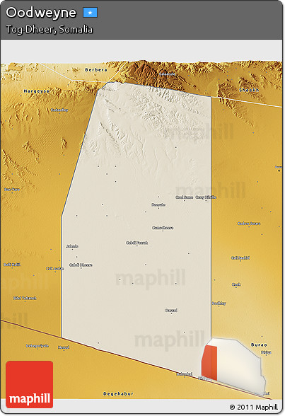 Shaded Relief 3D Map of Oodweyne, physical outside