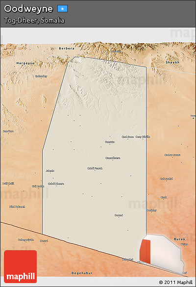 Shaded Relief 3D Map of Oodweyne, satellite outside