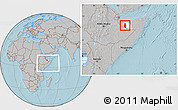 Gray Location Map of Oodweyne, highlighted parent region, within the entire country, hill shading