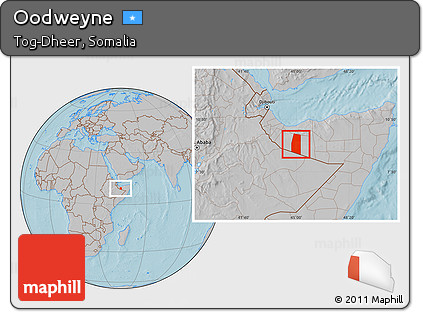 Gray Location Map of Oodweyne, hill shading