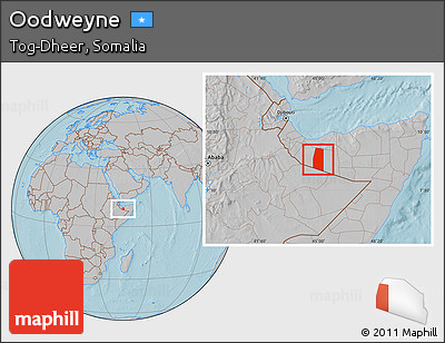 Gray Location Map of Oodweyne, hill shading