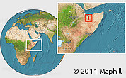 Satellite Location Map of Oodweyne, within the entire country